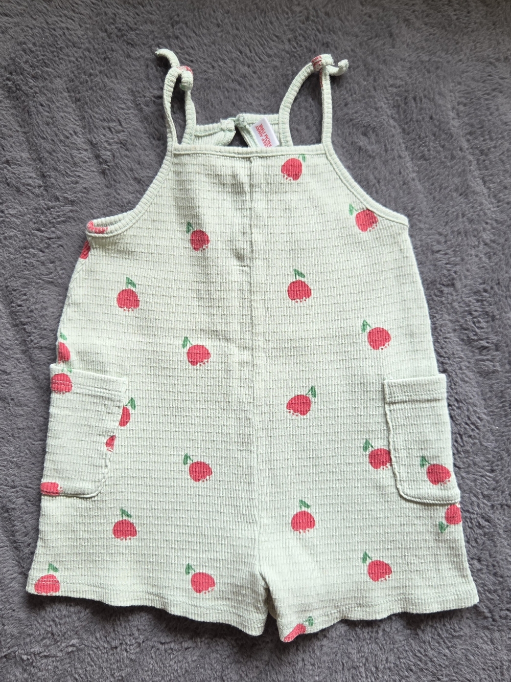 Zara Toddler 18-24 Mo Knit Romper Light Green with Red Flowers